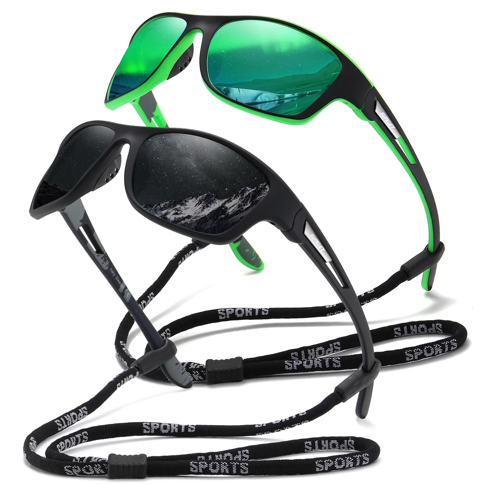 oculos de sol esportivo supkley duas unidades com desconto perfeito para atividades ao ar livre - preto e verde